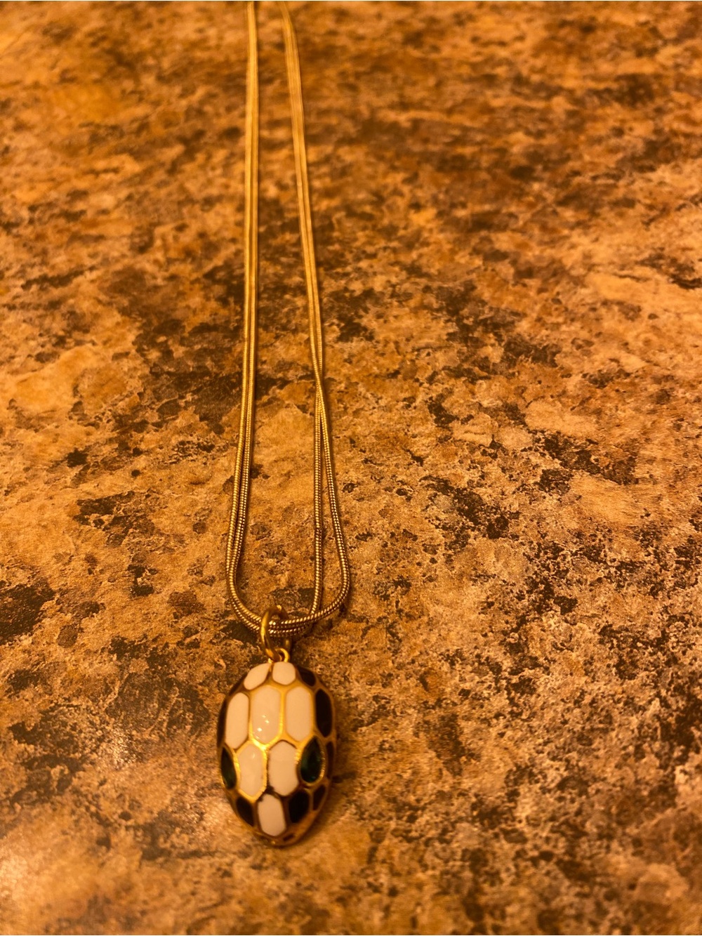 Elegant White and Gold Enamel Snake head Pendant Necklace - Women Jewelry